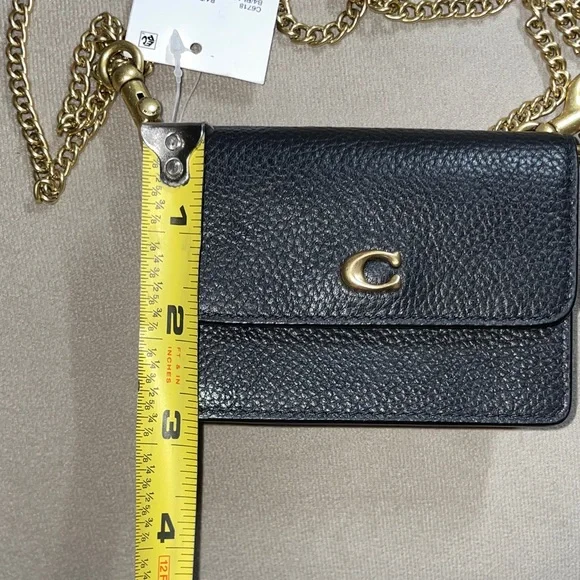 Coach Black Pebbled Leather Mini Crossbody with Gold Chain - Picture 8 of 9